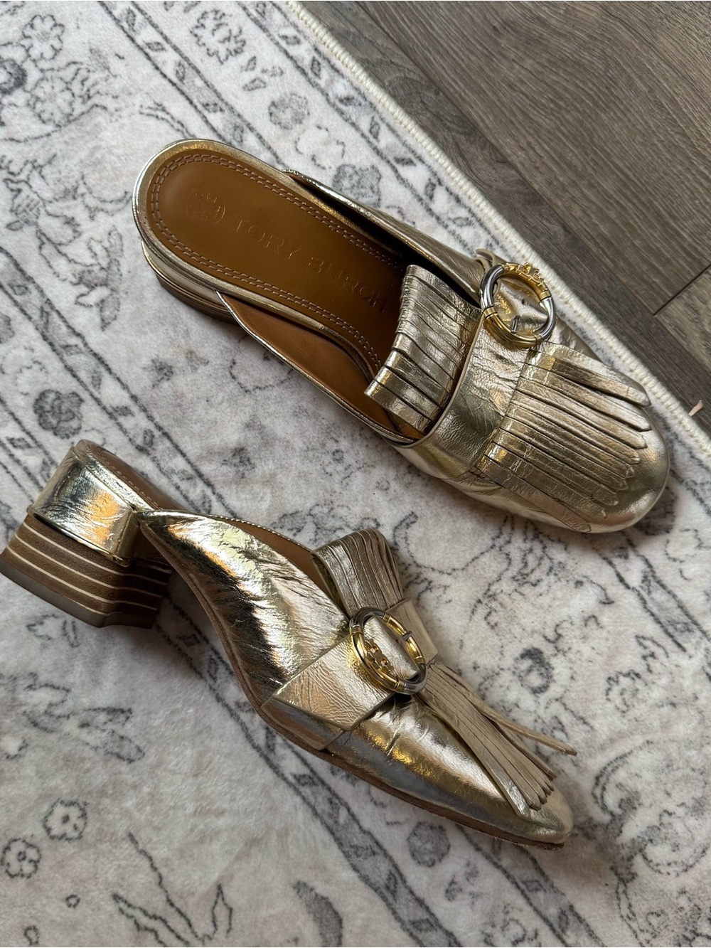 Tory Burch Women's Multi Logo Kiltie Mules-Shoes gold